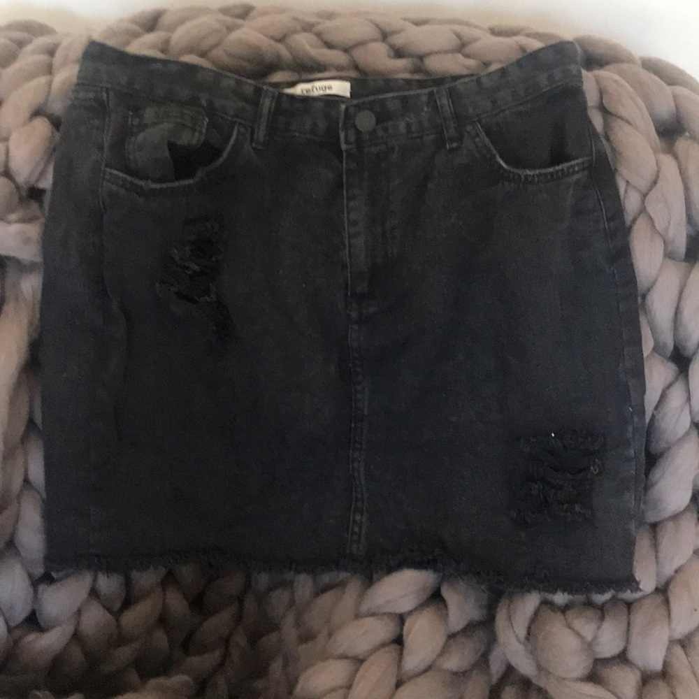 Ripped black denim jean skirt